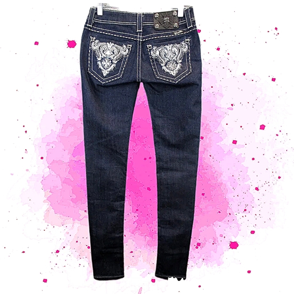 Miss Me Sequins & Studs Skinny Dark Jeans